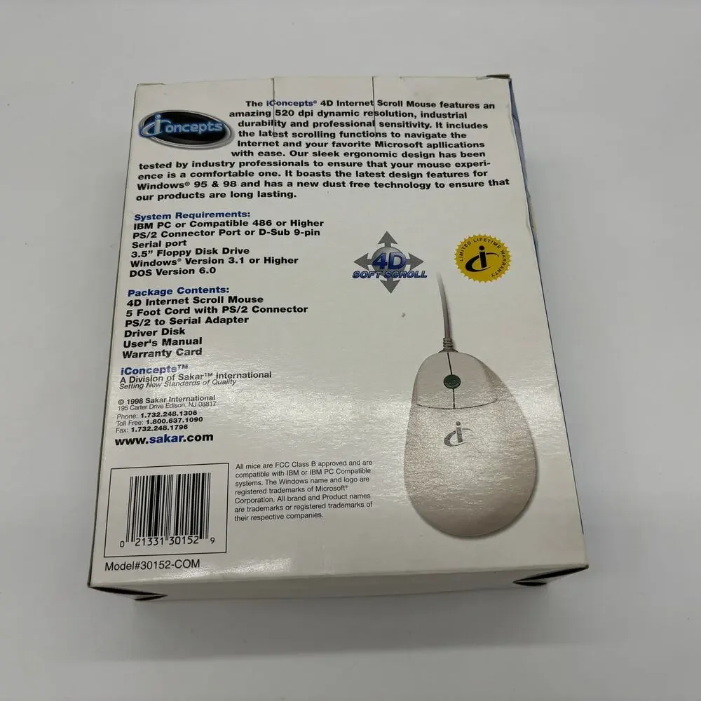 Vtg Iconcepts 4D Internet Soft Scroll Mouse Windows 95 98 Computer Laptop 520dpi
